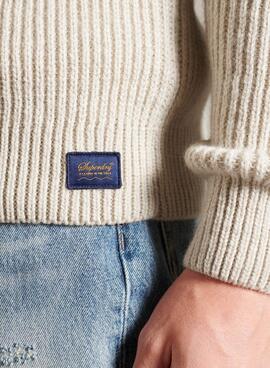 Jersey Superdry Classic Pattern Crew Beige Hombre