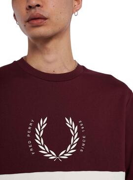 Sudadera Fred Perry Circle Granate y Beige