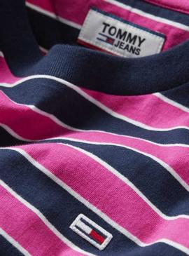 Camiseta Tommy Jeans Bold Stripe Fucsia Hombre
