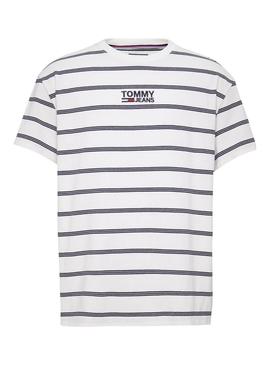 Camiseta Tommy Jeans Sign Stripe Blanco Hombre