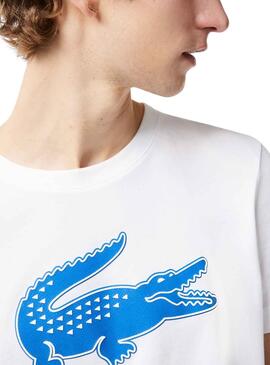 Camiseta Lacoste Big Croco Blanco y Azul 