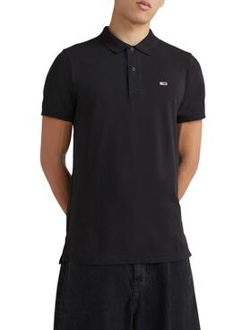 Polo Tommy Jeans Slim Placket Negro para Hombre