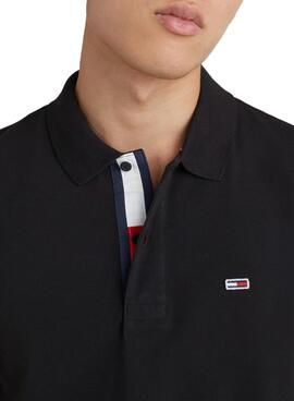 Polo Tommy Jeans Slim Placket Negro para Hombre