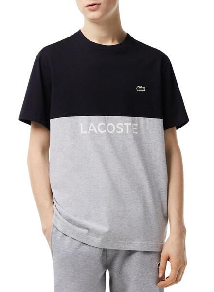 Camiseta Lacoste Color Block Gris y Marino Hombre