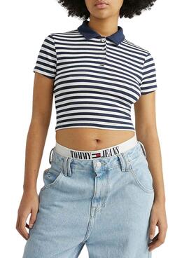 Polo Tommy Jeans Crop Stripe Marino para Mujer