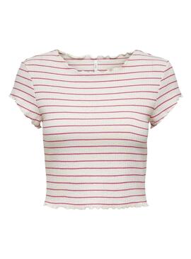Camiseta Only Anits Rosa y Blanca para Mujer
