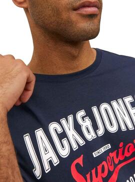 Camiseta Jack And Jones Logo Tee Marino Hombre