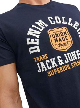 Camiseta Jack And Jones Logo Azul Oscuro Hombre