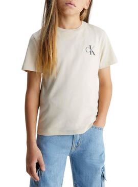 Camiseta Calvin Klein Chest Monogram Beige Niña