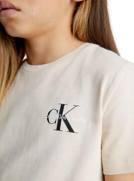 Camiseta Calvin Klein Chest Monogram Beige Niña