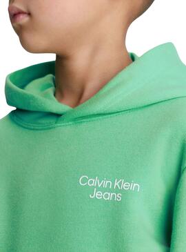 Sudadera Calvin Klein Stack Logo Verde para Niño