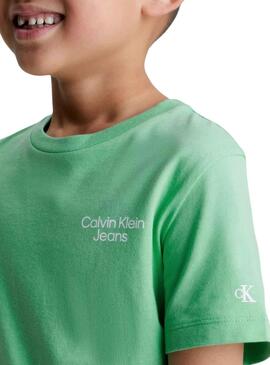 Camiseta Calvin Klein Stack Logo Verde para Niño