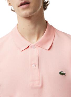 Polo Lacoste Chamise Col Bord Rosa para Hombre