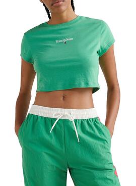 Camiseta Tommy Jeans Logo SS Verde para Mujer