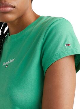 Camiseta Tommy Jeans Logo SS Verde para Mujer