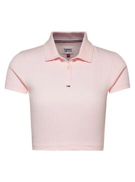 Polo Tommy Jeans Cropped Rib Rosa para Mujer