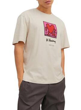 Camiseta Jack and Jones Keith Haring Beige Hombre