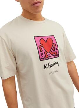 Camiseta Jack and Jones Keith Haring Beige Hombre