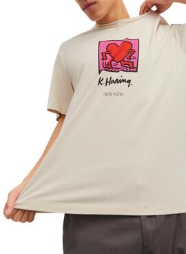 Camiseta Jack and Jones Keith Haring Beige Hombre