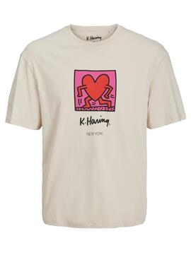 Camiseta Jack and Jones Keith Haring Beige Hombre