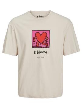 Camiseta Jack and Jones Keith Haring Beige Hombre