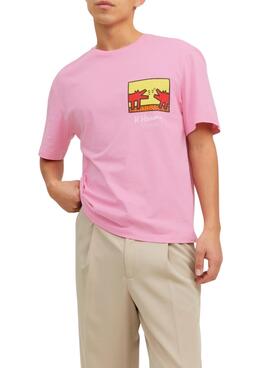 Camiseta Jack and Jones Keith Haring Rosa Hombree