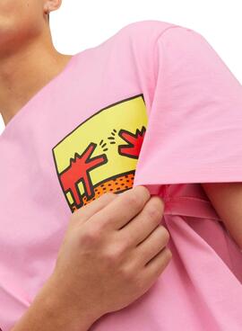 Camiseta Jack and Jones Keith Haring Rosa Hombree