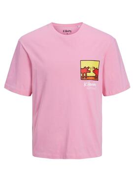 Camiseta Jack and Jones Keith Haring Rosa Hombree