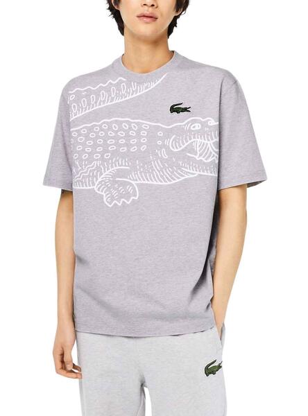 Realizable el estudio mosaico Camiseta Lacoste Printed Gris para Hombre