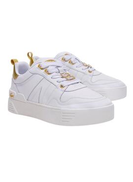 Zapatillas Lacoste L002 Blanco y Dorado Mujer