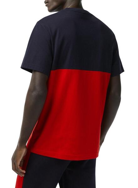 Camisetas Lacoste Hombre  Camiseta de hombre color block con inscripción  Lacoste y cuello redondo Rojo / Beige / Azul Marino « Portelamor