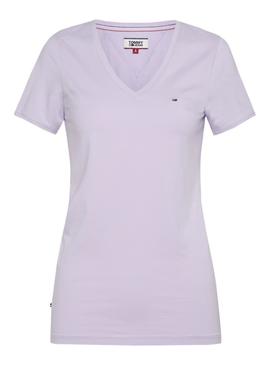 Camiseta Tommy Jeans Basic Stretch Lila Mujer