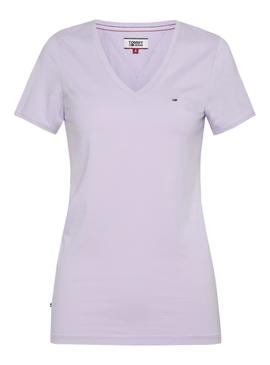 Camiseta Tommy Jeans Basic Stretch Lila Mujer