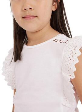 Camiseta Mayoral Volante Crochet Blanco para Niña
