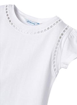 Camiseta Mayoral Bordado Calado Blanco para Niña