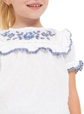 Blusa Mayoral Bordado Plumeti Blanco para Niña