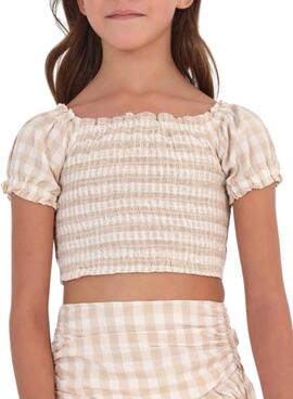 Blusa Mayoral Cuadros Vichy Beige para Niña