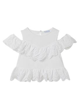 Blusa Mayoral Punto Perforado Blanco para Niña