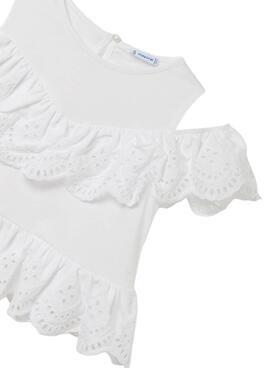 Blusa Mayoral Punto Perforado Blanco para Niña