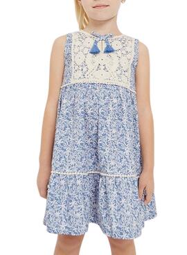 Vestido Mayoral Pecherin Crochet Azul para Niña