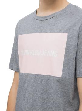 Camiseta Calvin Klein Box Logo Gris Hombre