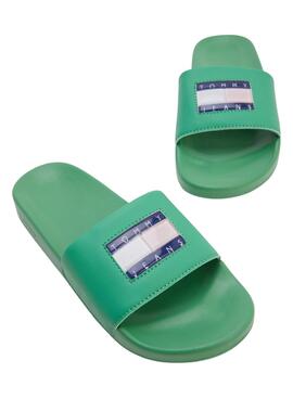 Chanclas Tommy Jeans Flag Print Pool Verde Mujer