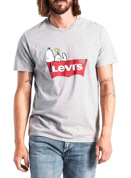 Parcial Más temprano Expresión Camiseta Levis Snoopy Peanuts T3 Gris Hombre