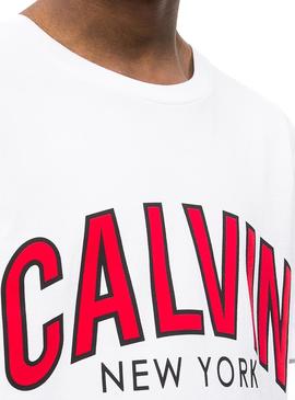 Camiseta Calvin Klein Curved Varsity Blanco Hombre