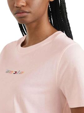 Camiseta Tommy Jeans Serif Rosa para Mujer