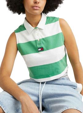 Polo Tommy Jeans Stripe verde para mujer 