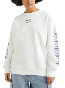 Sudadera Tommy Jeans Badge Blanco para Mujer