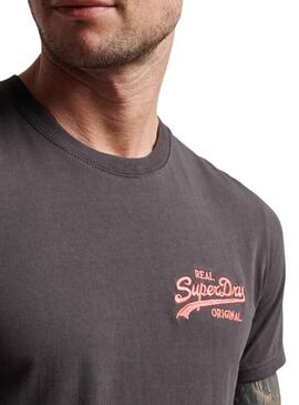 Camiseta Superdry Vintage Logo Neon Gris Hombre