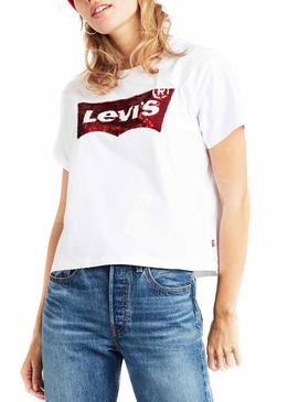 Camiseta Levis Varsity Sequin Blanco Mujer