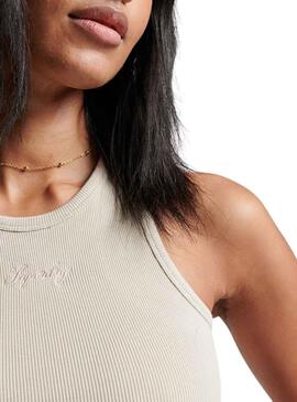 Camiseta Superdry Code Essential Tank Beige Mujer